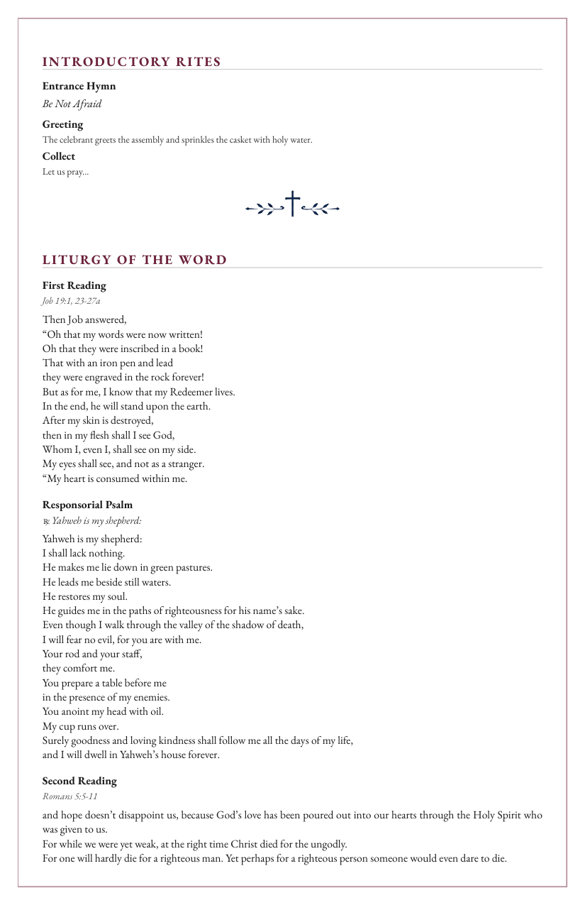 Sample program — Liturgy of the Word
