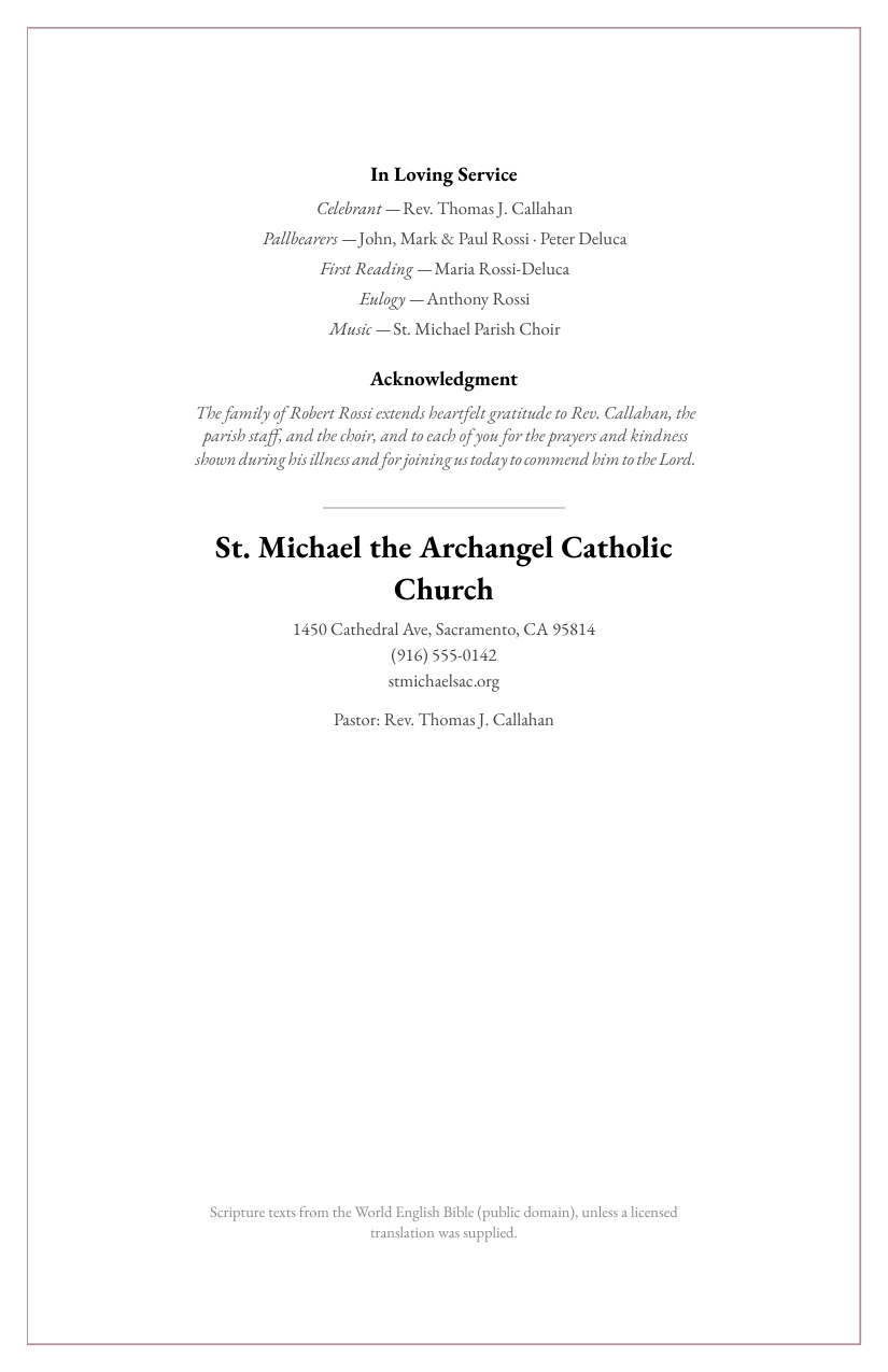 Sample program — Order of Service