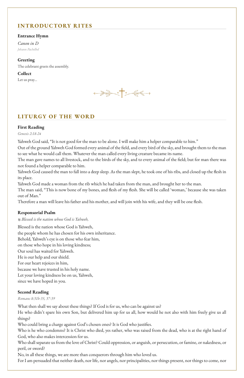 Sample program — Liturgy of the Word
