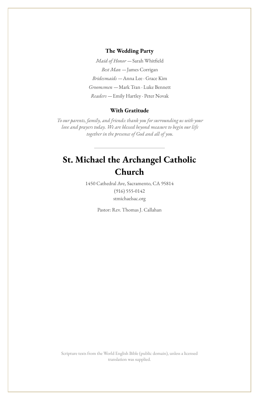 Sample program — Wedding Party