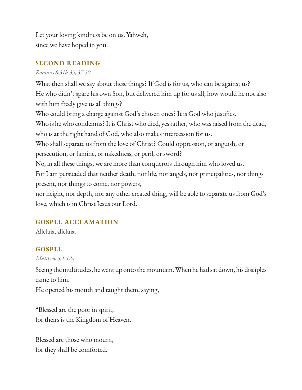 Sample lectern sheet — Gospel & Petitions
