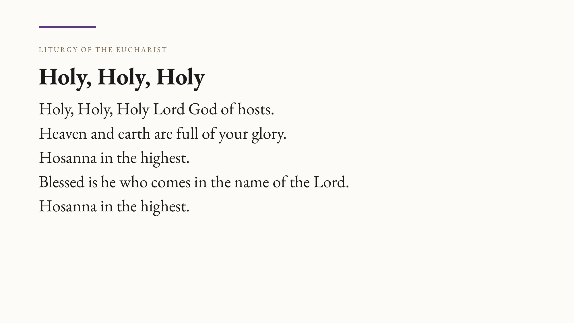 Sample projection slide — Holy, Holy, Holy