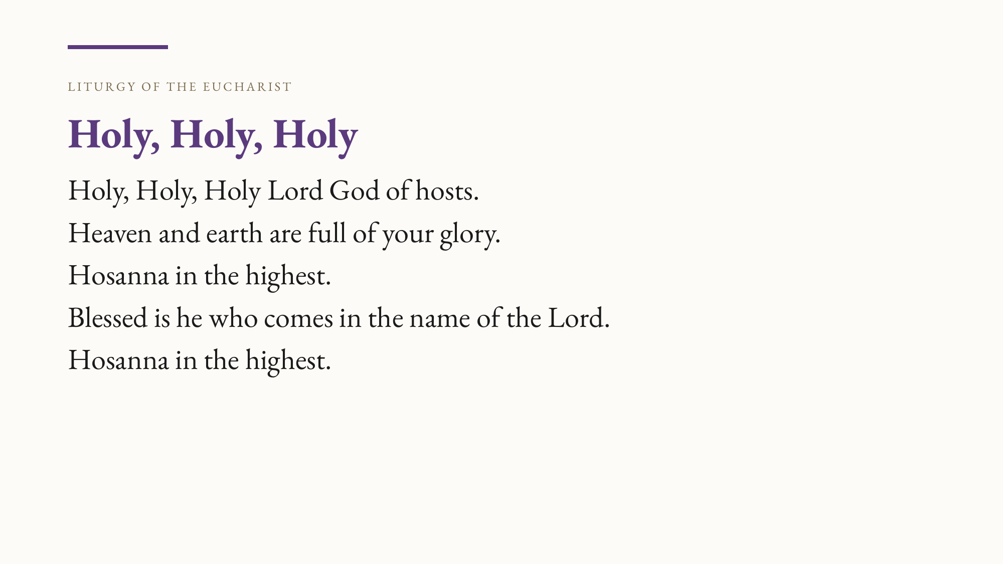 Sample projection slide — Holy, Holy, Holy